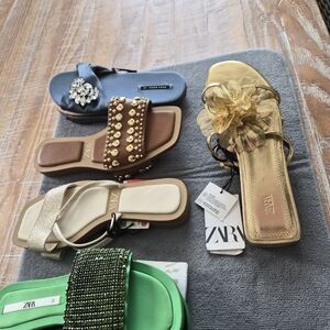 Zara Gold and Brown Embellished Sandals